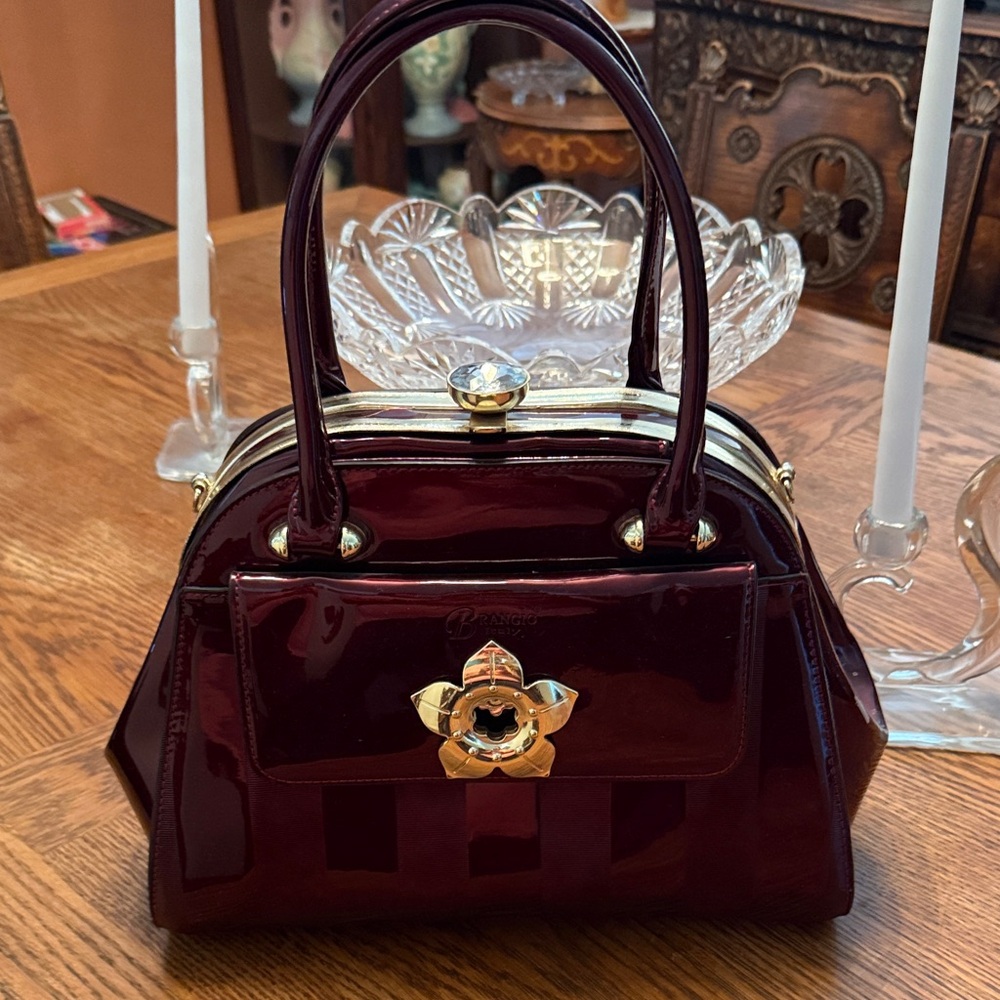 Chic Burgundy Satchel with Gold Accents